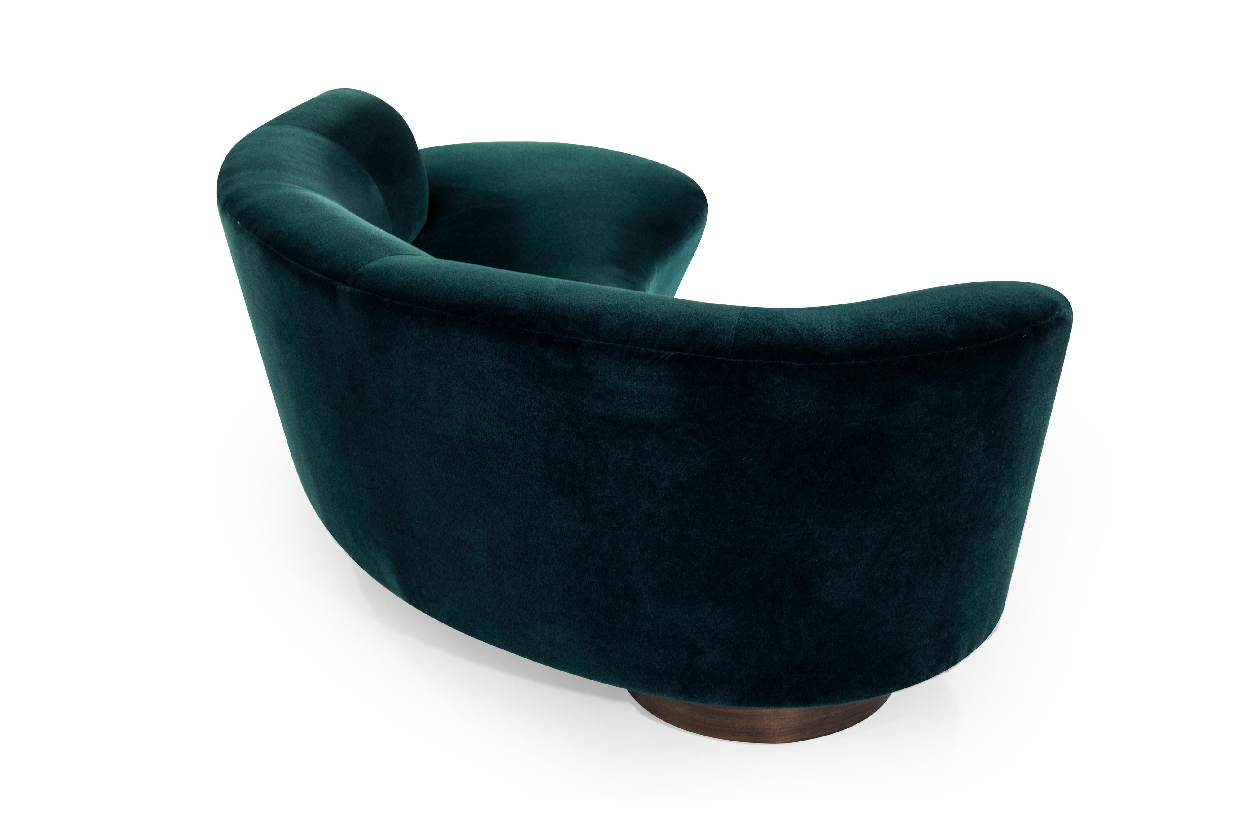 Curved Sofa in Teal Velvet by Vladimir Kagan In Excellent Condition In Westport, CT