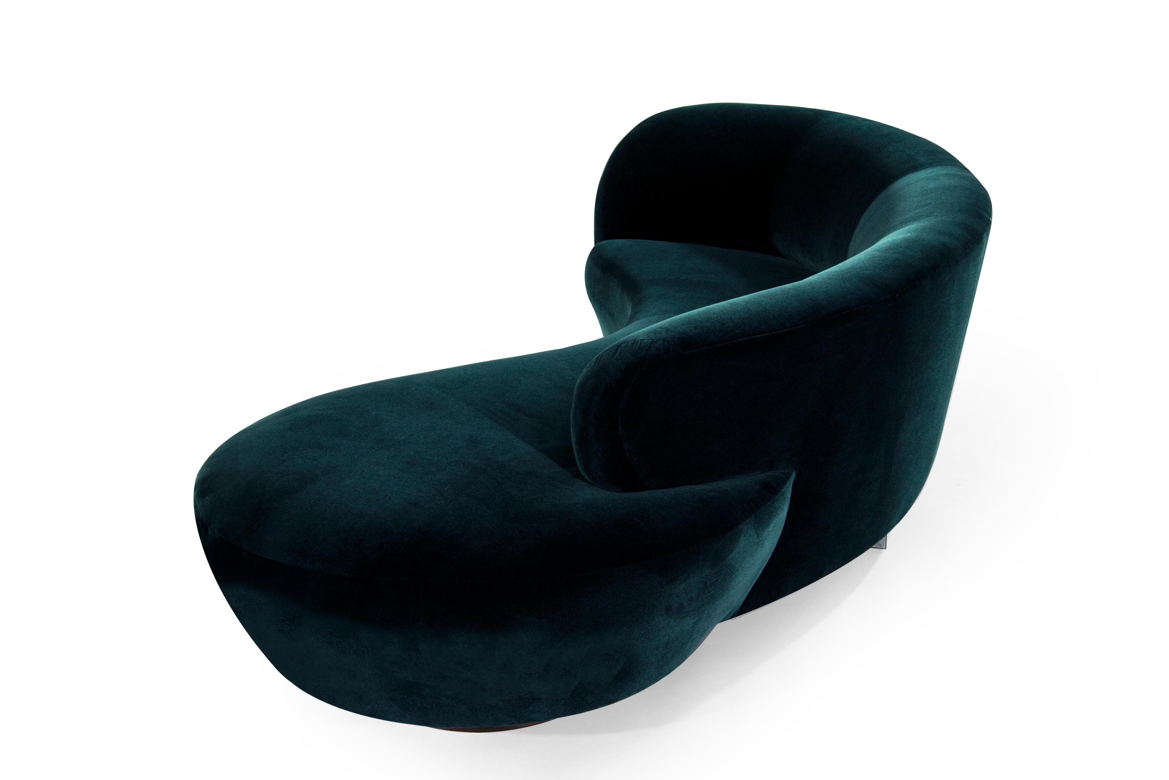 20th Century Curved Sofa in Teal Velvet by Vladimir Kagan