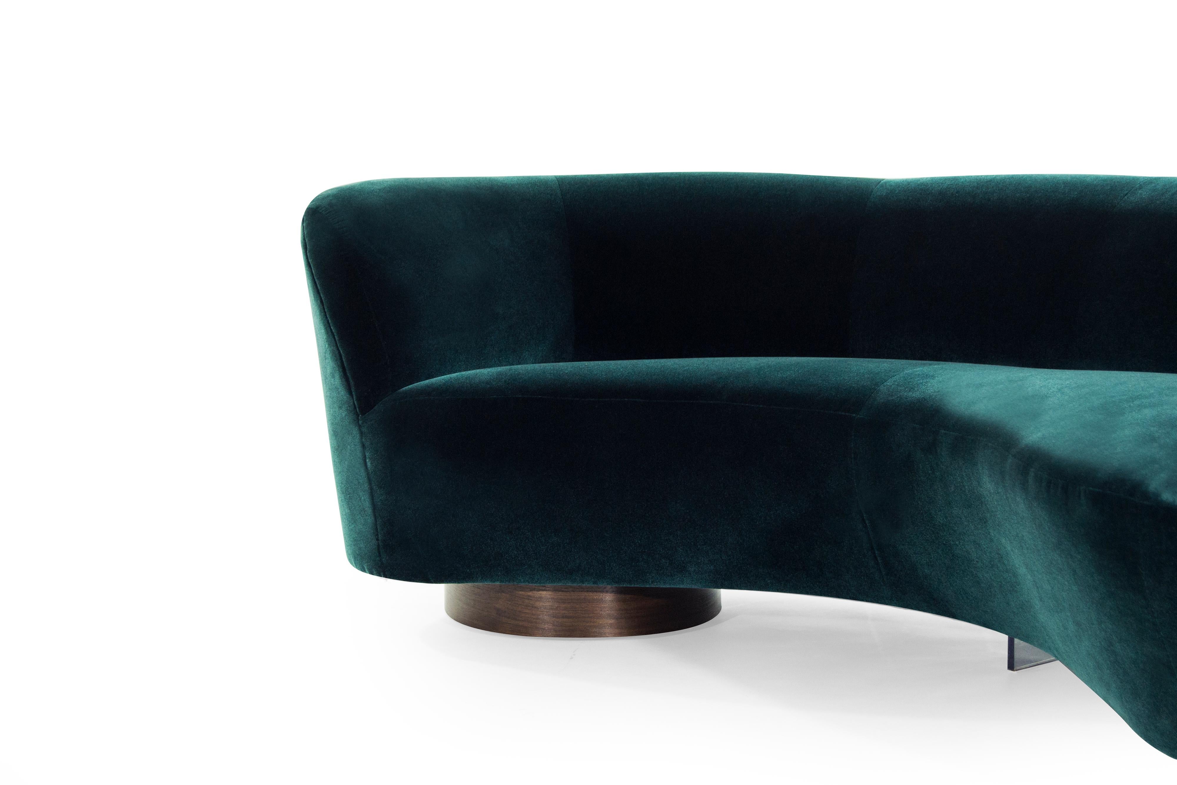 Lucite Curved Sofa in Teal Velvet by Vladimir Kagan