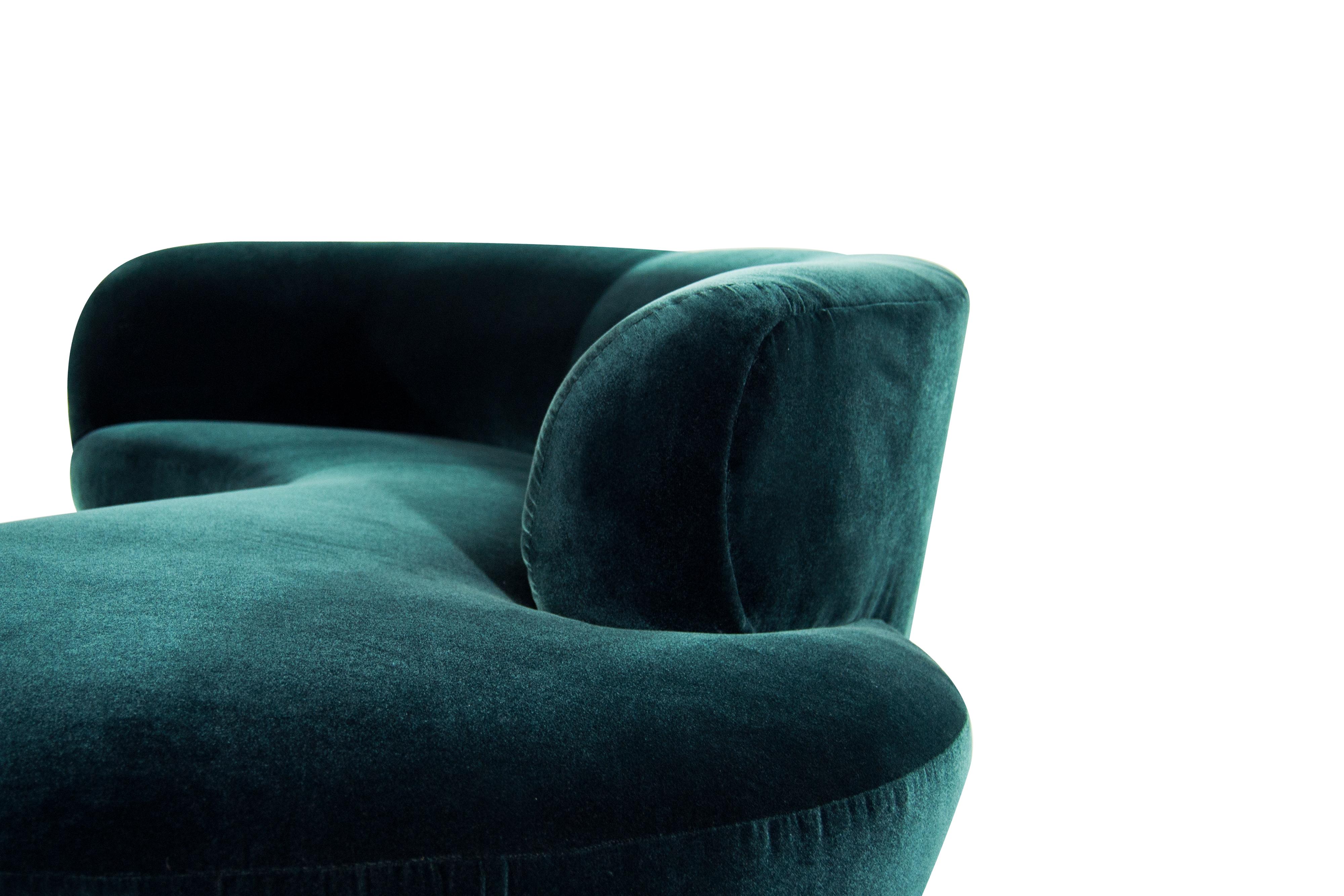 Curved Sofa in Teal Velvet by Vladimir Kagan 1