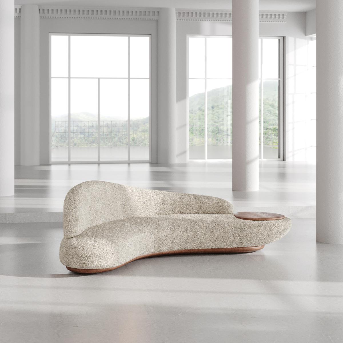 Inspired by the dunes and warm colors of the African deserts, this sofa was created from curves full of elegance, capable of embracing our body and creating a unique feeling of comfort. A peculiar and bold design that includes its very own oasis, an