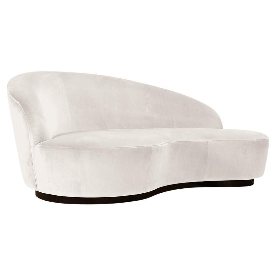 Curved Sofa Offered in Velvet And Wooden Base For Sale