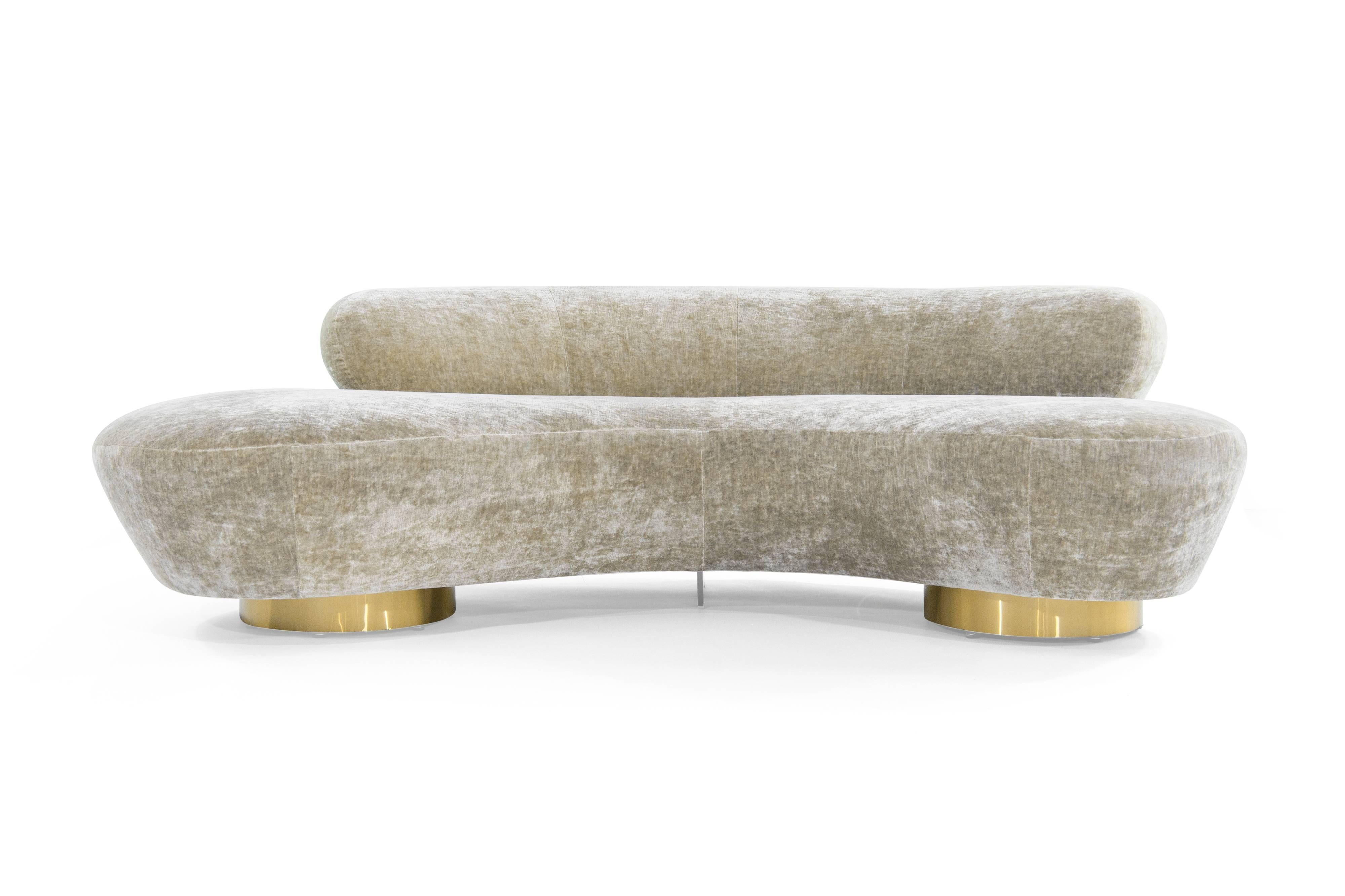 Mid-Century Modern Curved Sofa on Brass Bases by Vladimir Kagan