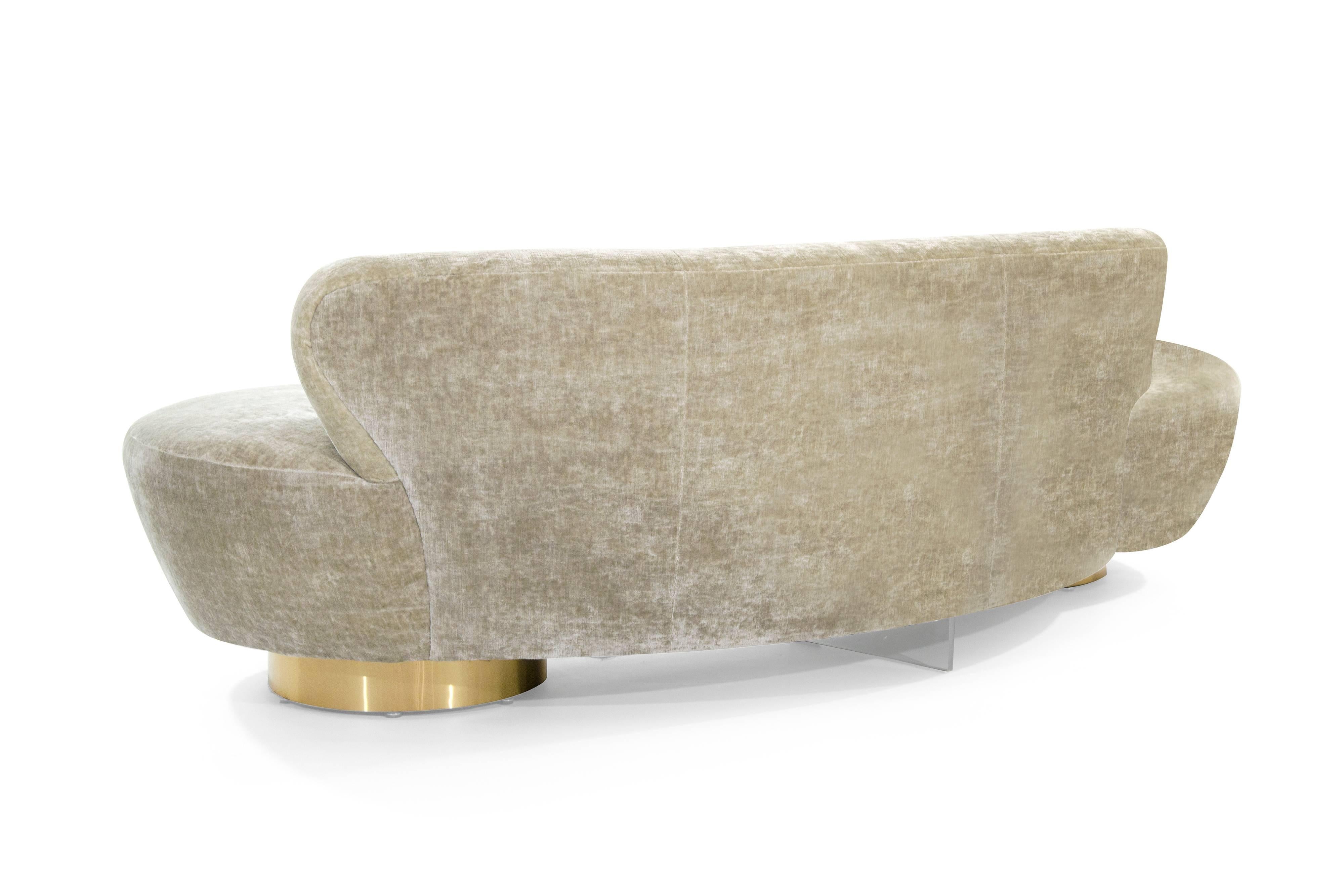American Curved Sofa on Brass Bases by Vladimir Kagan