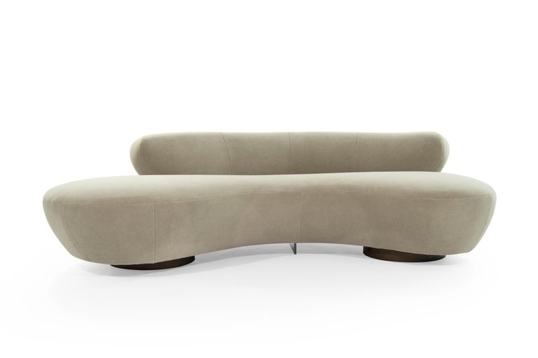 Mid-Century Modern Curved Sofa on Walnut Bases by Vladimir Kagan