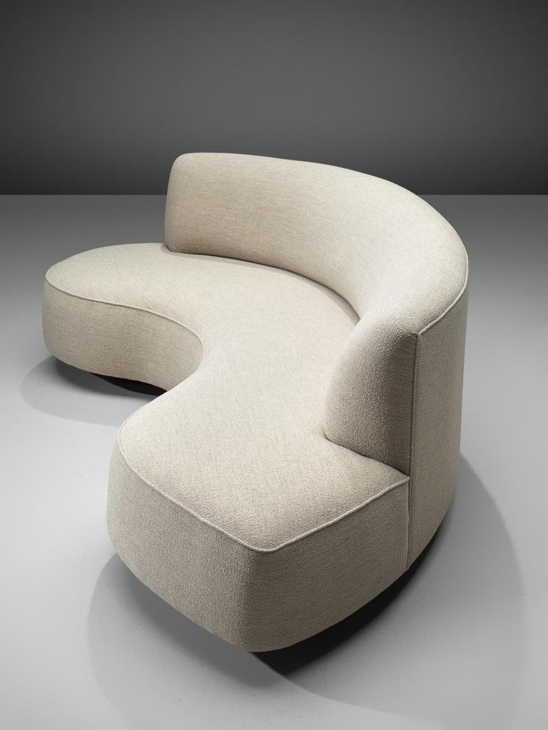 Curved Sofa Reupholstered in Grey Fabric For Sale at 1stDibs