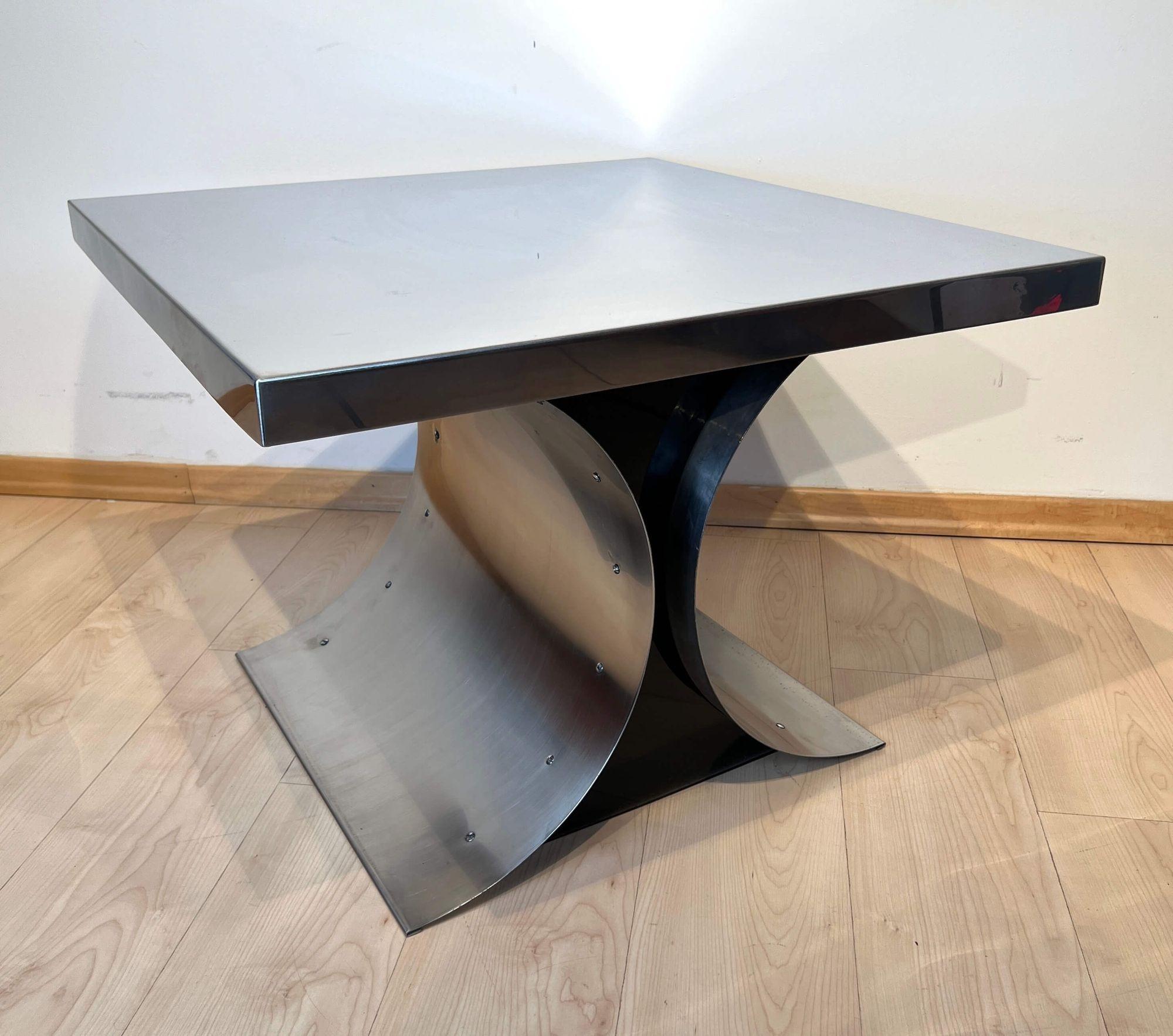 French Curved Sofa Table, Stainless Steel, France, 1970 For Sale