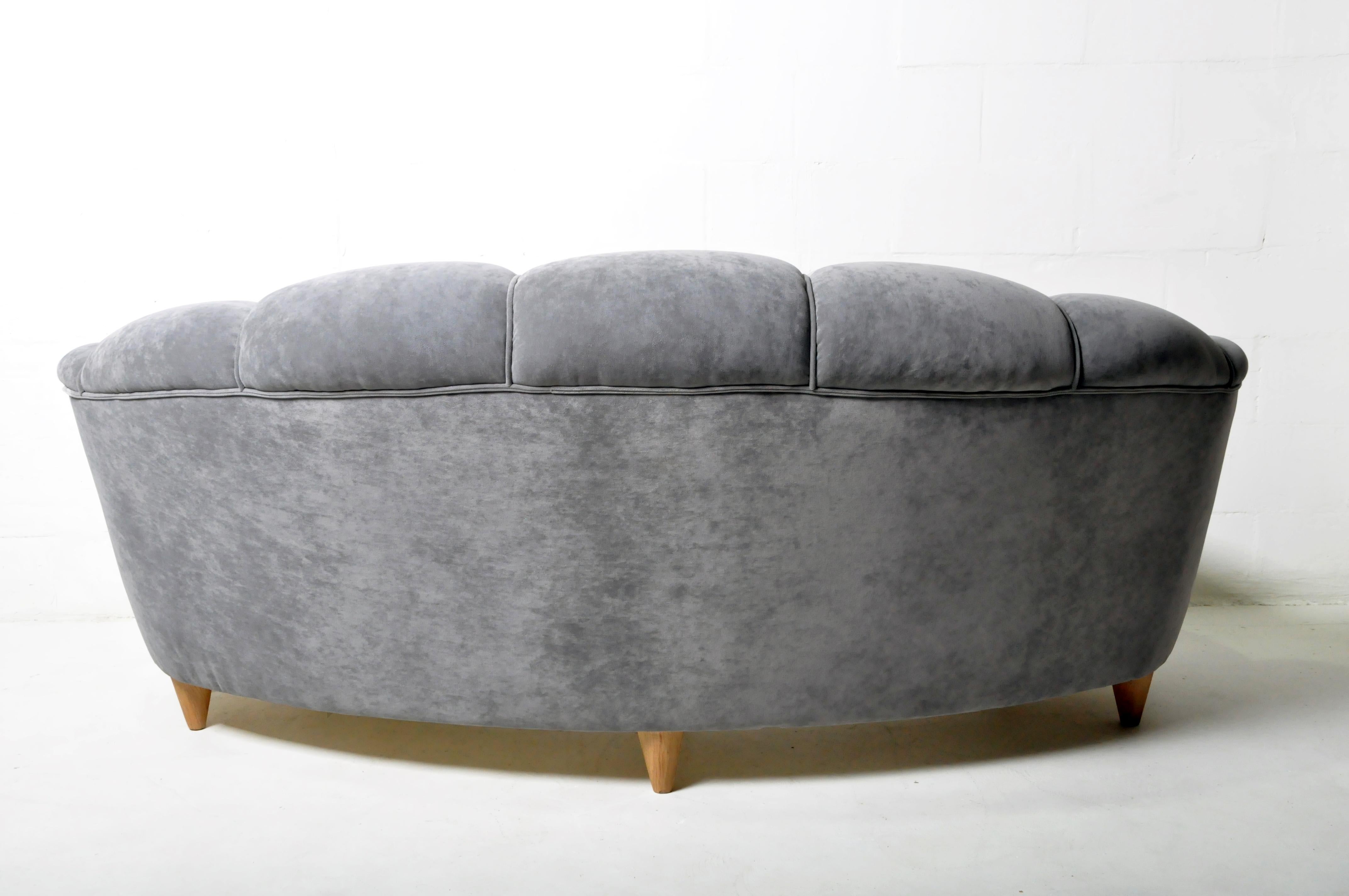 Art Deco Curved Sofa with Rolled and Tufted Back