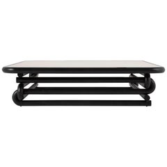 Curved Solid Wood Coffee Table with Smoked Bronzed Glass by VIDIVIXI