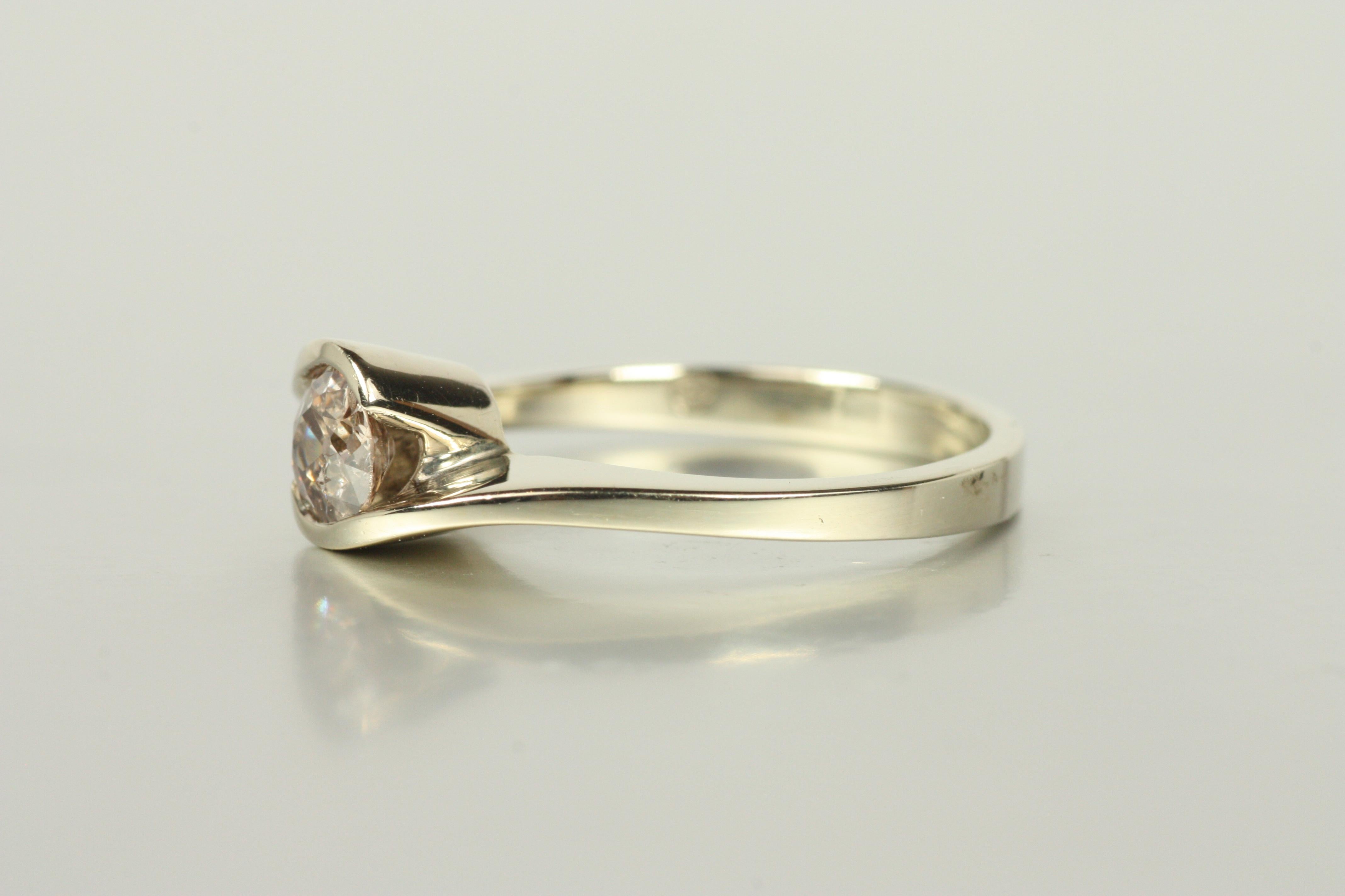 Women's Curved Solitaire Engagement Ring – 0.39ct Brown European Cut Diamond For Sale