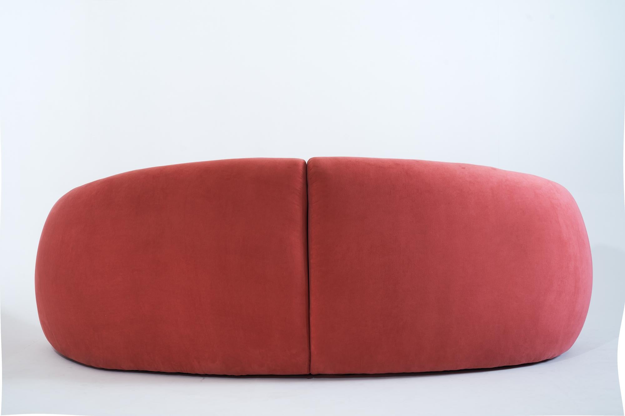 Modern Curved Split back Afgan Sofa in Watermelon Red by Kunaal Kyhaan For Sale