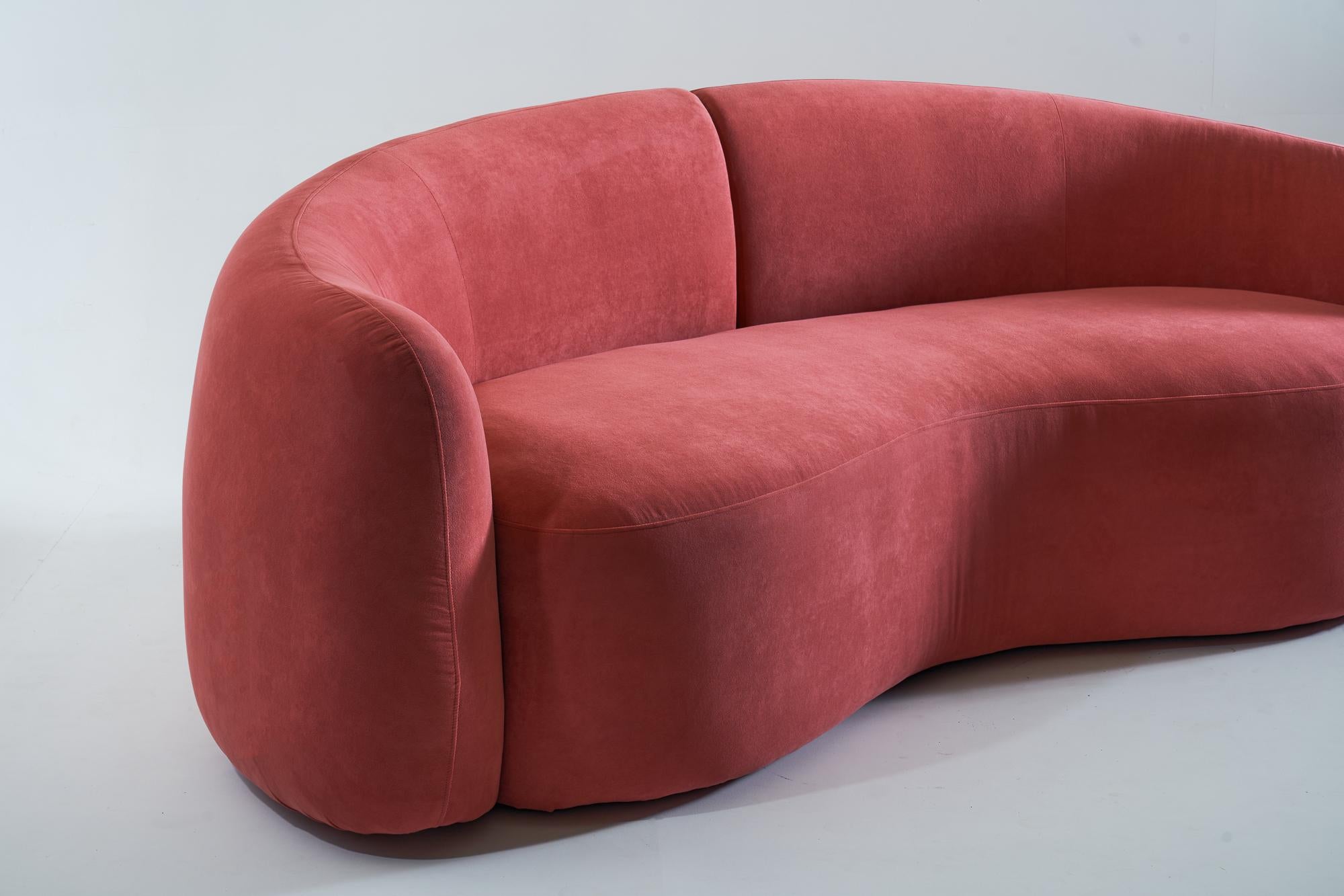 Indian Curved Split back Afgan Sofa in Watermelon Red by Kunaal Kyhaan For Sale