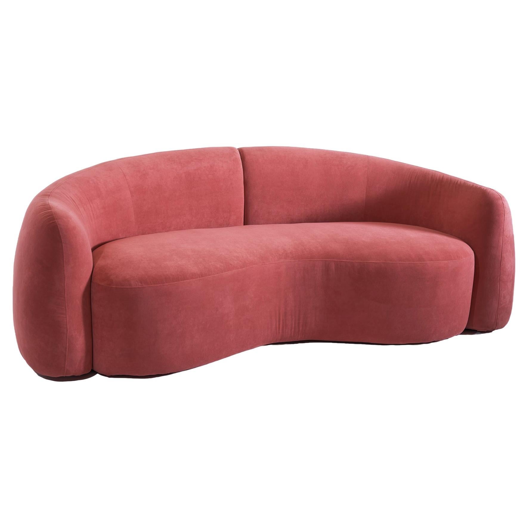 Curved Split back Afgan Sofa in Watermelon Red by Kunaal Kyhaan For Sale