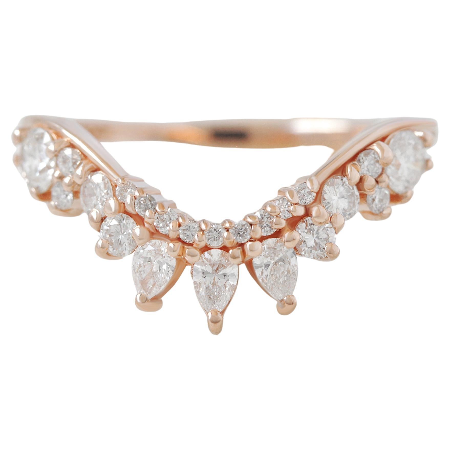 For Sale:  Curved Stacking Nesting Pear Diamond Wedding Ring - Valeria