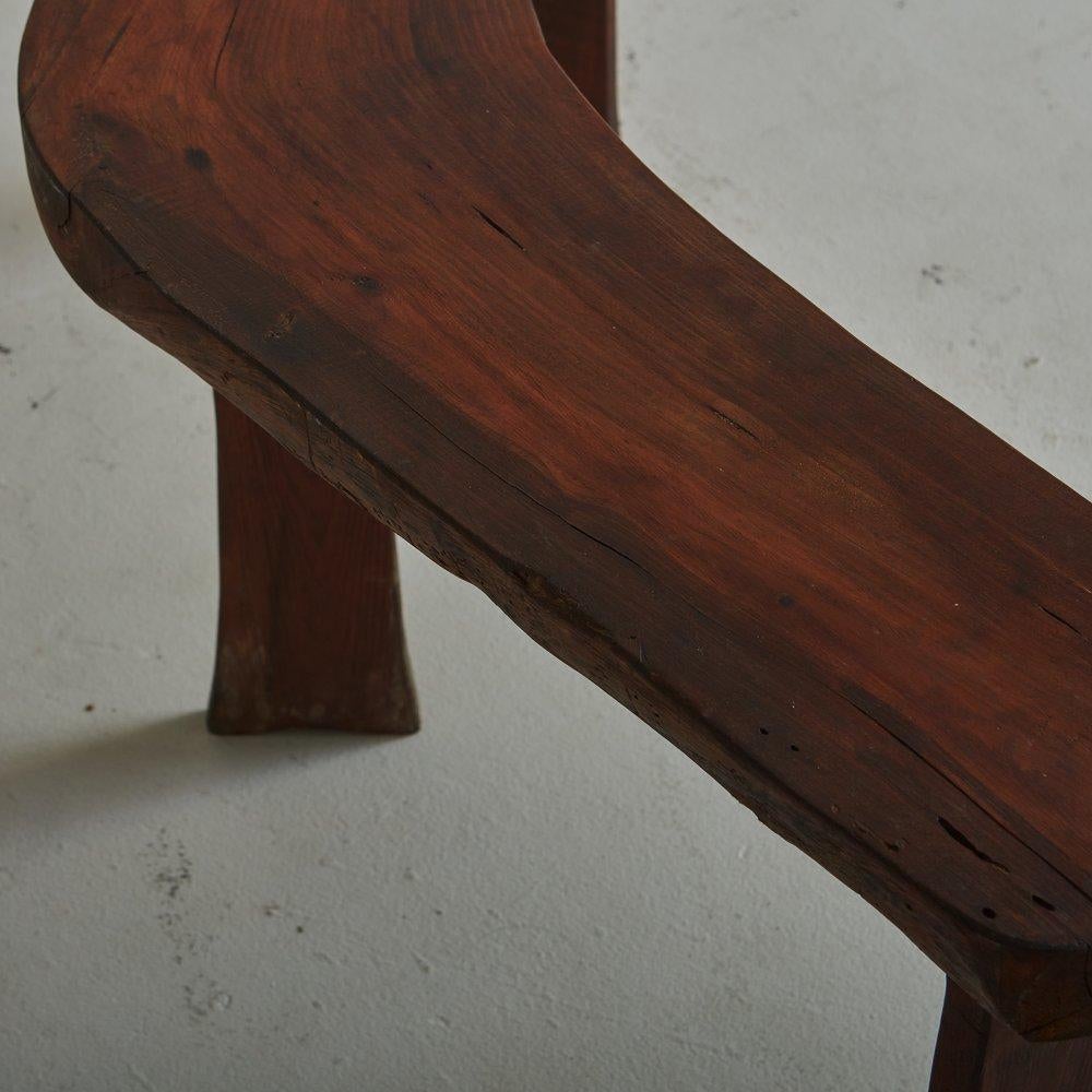 Curved Stained Oak Bench, France 20th Century 5
