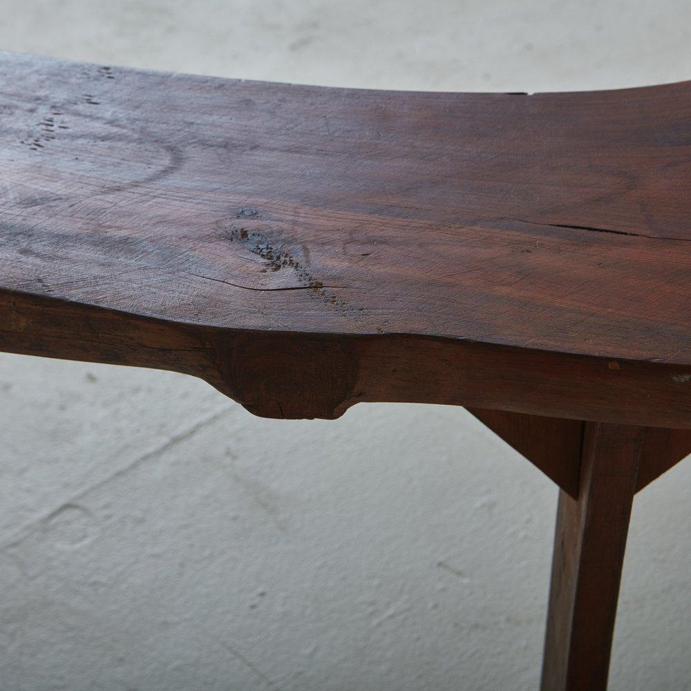 Curved Stained Oak Bench, France 20th Century 6