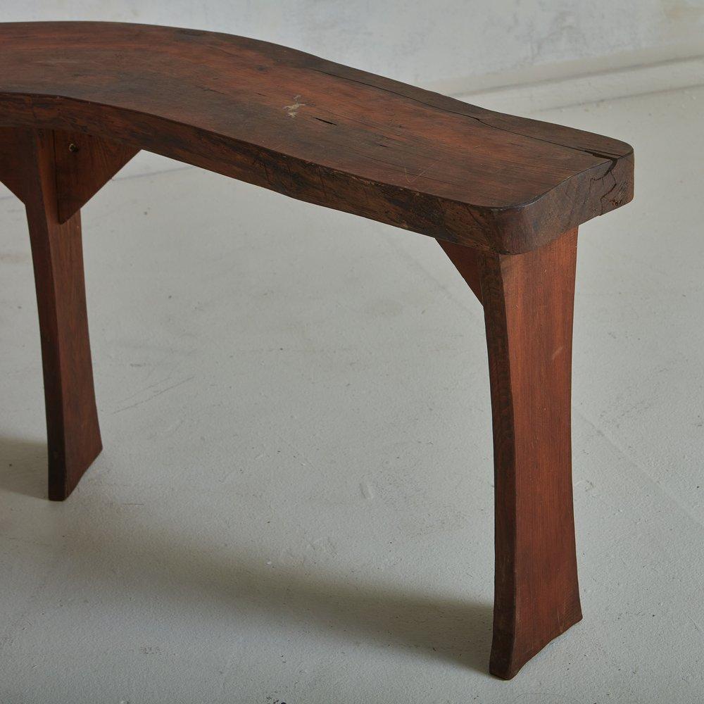 Curved Stained Oak Bench, France 20th Century 2