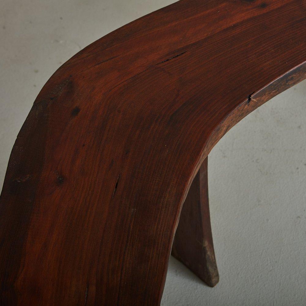 Curved Stained Oak Bench, France 20th Century 3