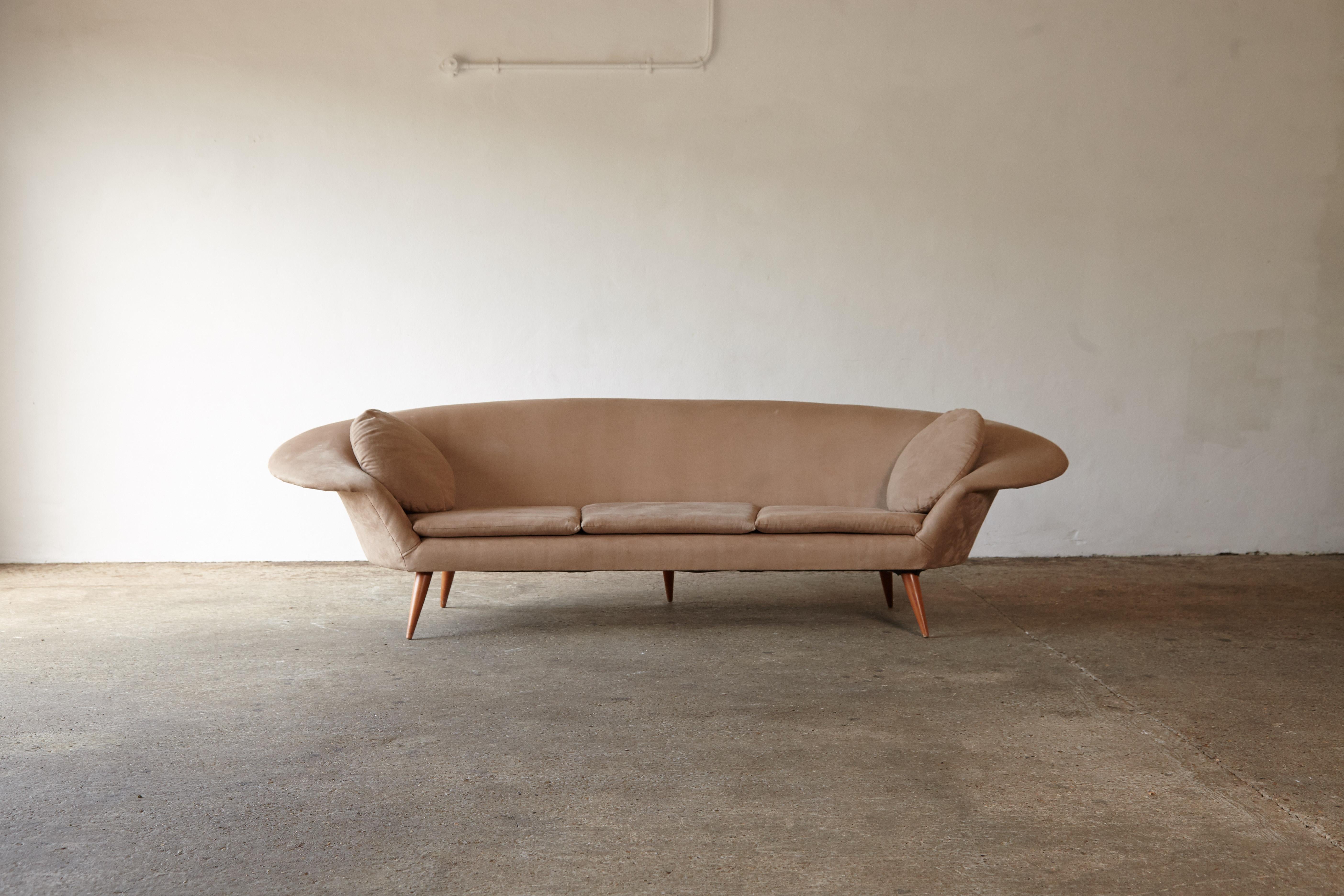 Mid-Century Modern Curved Swedish Three-Seat Sofa Attributed to Kerstin Horlin Holmquist, 1950s