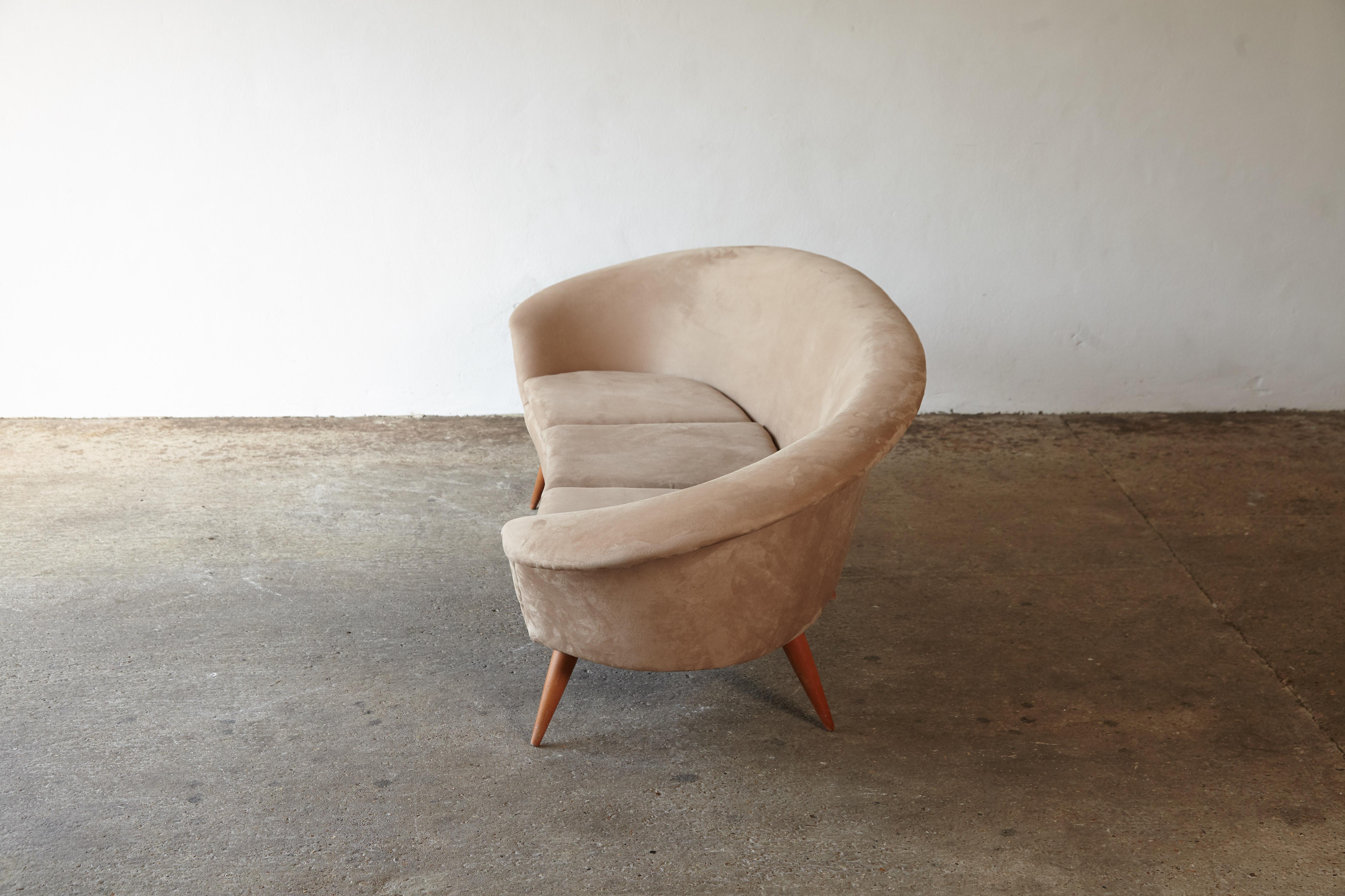 20th Century Curved Swedish Three-Seat Sofa Attributed to Kerstin Horlin Holmquist, 1950s