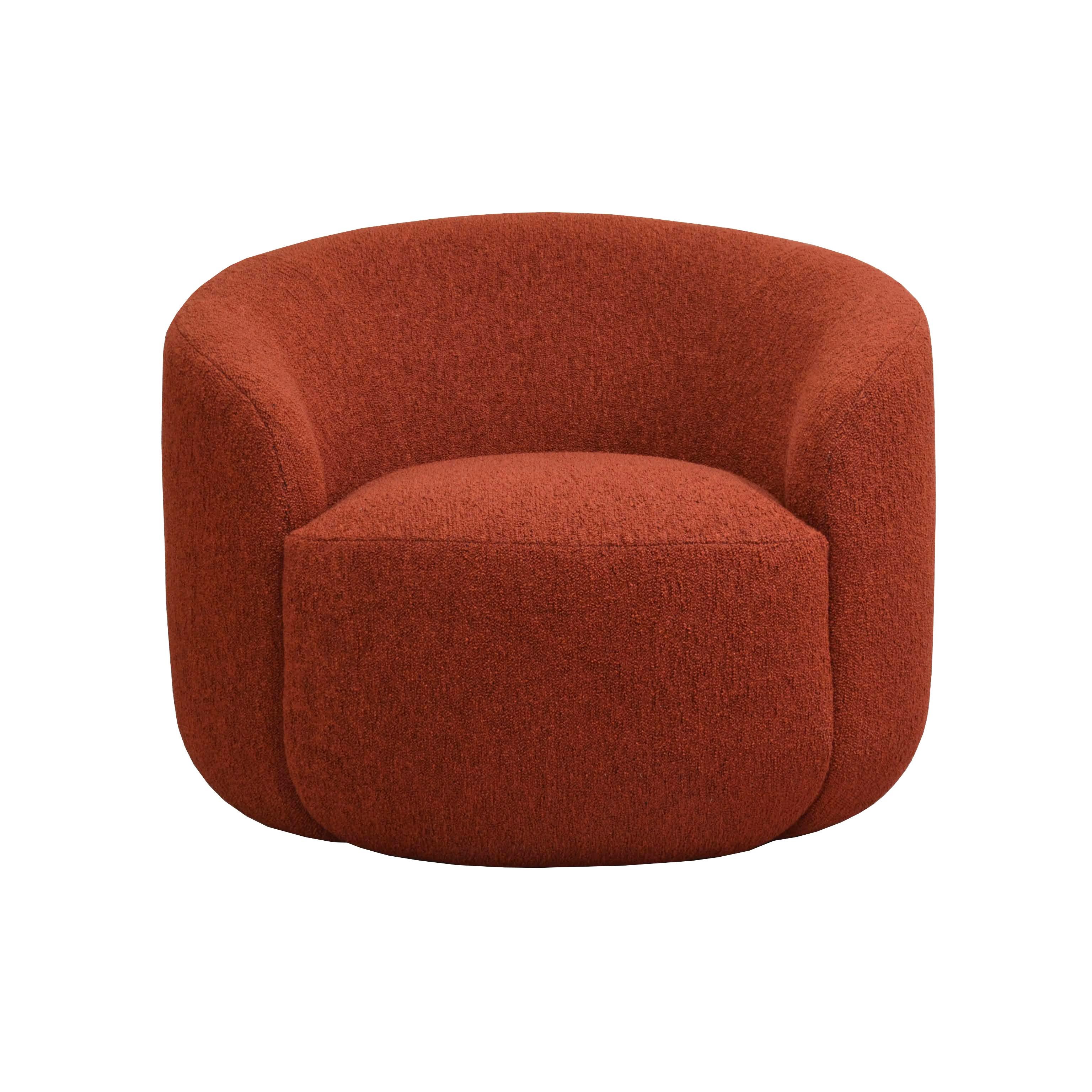 Modern Curved Swivel Armchair 'Cottonflower' in Red Fabric For Sale