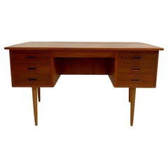 Curved Teak Writing Desk with Recessed Handles Mid Century 1960s Danish