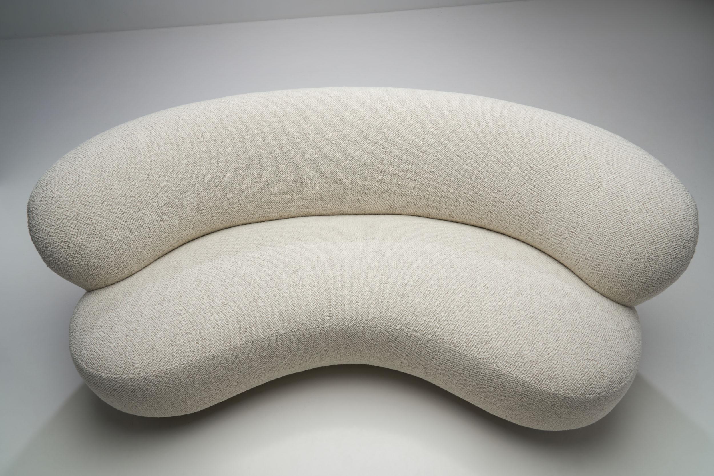 Bouclé Curved Three-Seat Sofa by a Danish Cabinetmaker, Denmark, circa 1950s