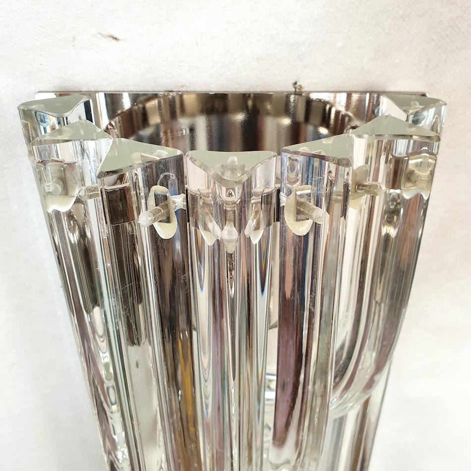 Curved Triedri Clear Murano Glass Sconces, Mid-Century Modern by Venini Italy 1