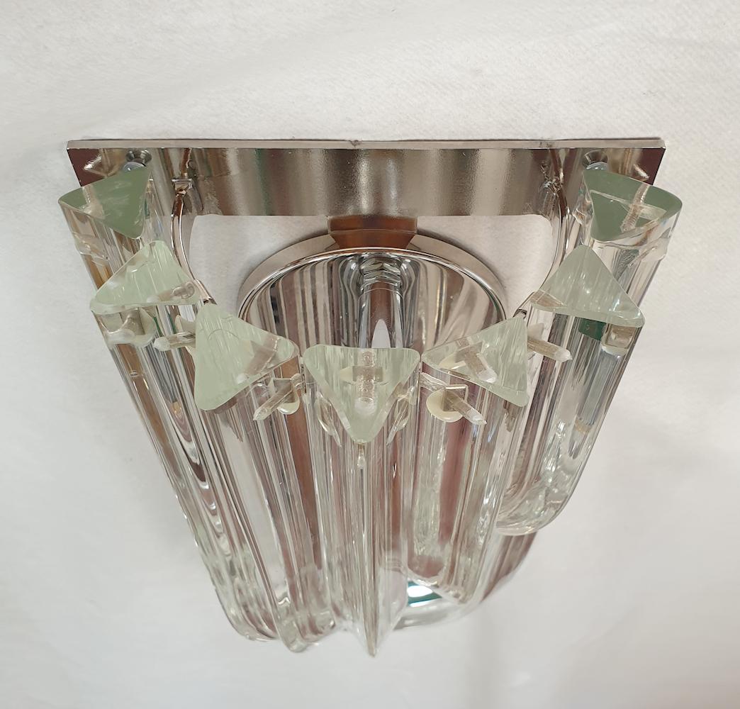 Curved Triedri Clear Murano Glass Sconces, Mid-Century Modern by Venini Italy 2