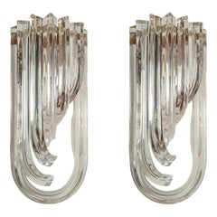 Curved Triedri Clear Murano Glass Sconces, Mid-Century Modern by Venini Italy