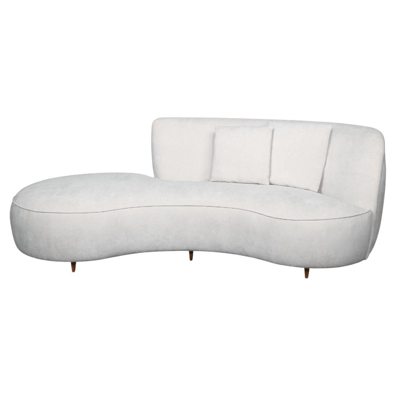 Curved Upholstered Siena Sofa, Wood Base and Tapered Legs