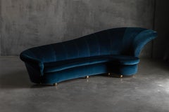 Curved Velvet Hollywood Regency Sofa, Italy, 1970s