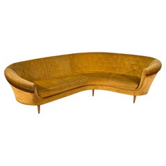 Curved Velvet Sofa by Federico Munari with Matching Armchairs, Italy, 1950s