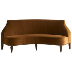 Curved Velvet Sofa in the Style of Andre Arbus