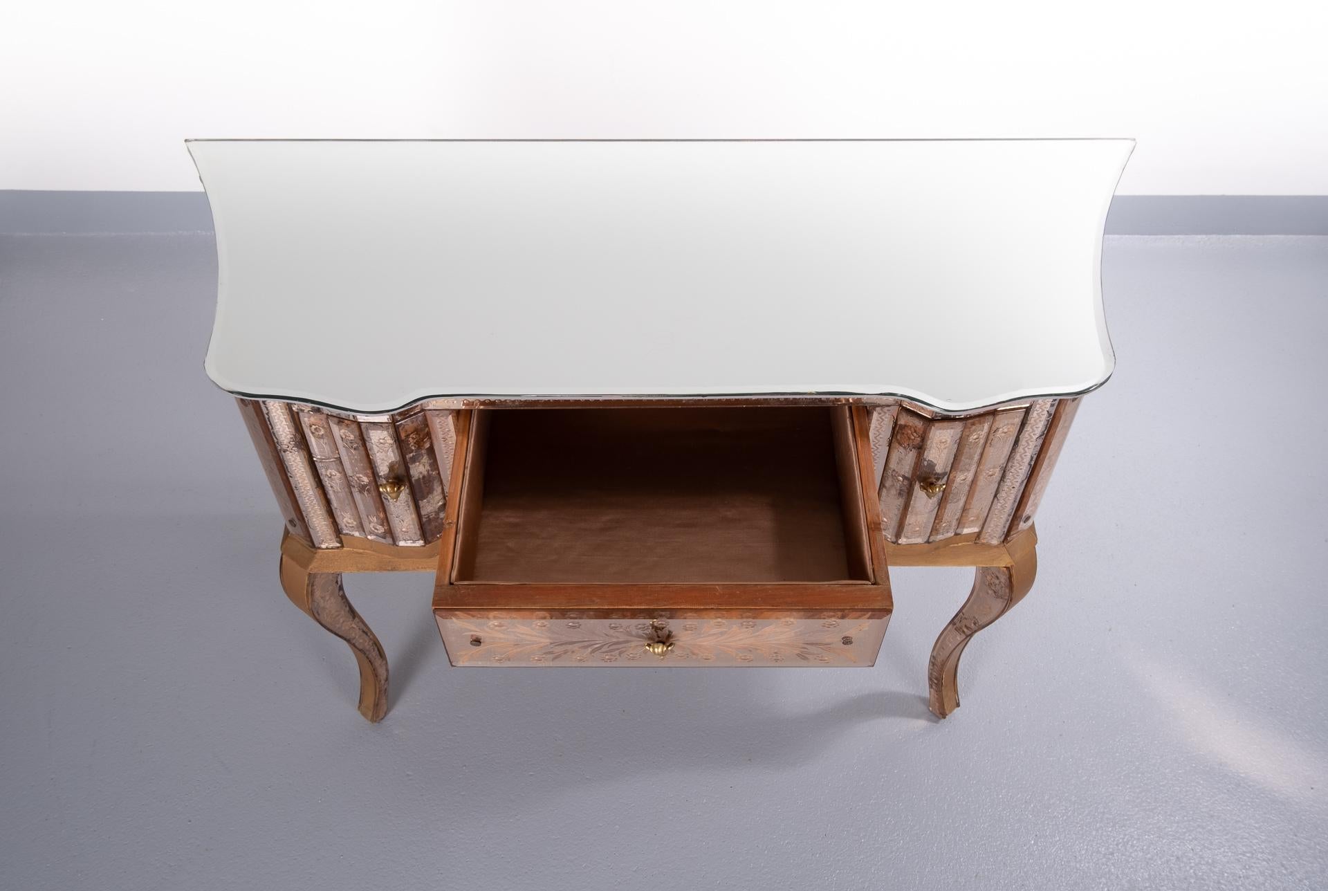 Curved Venetian Mirror Desk and Stool, 1920-1930 8