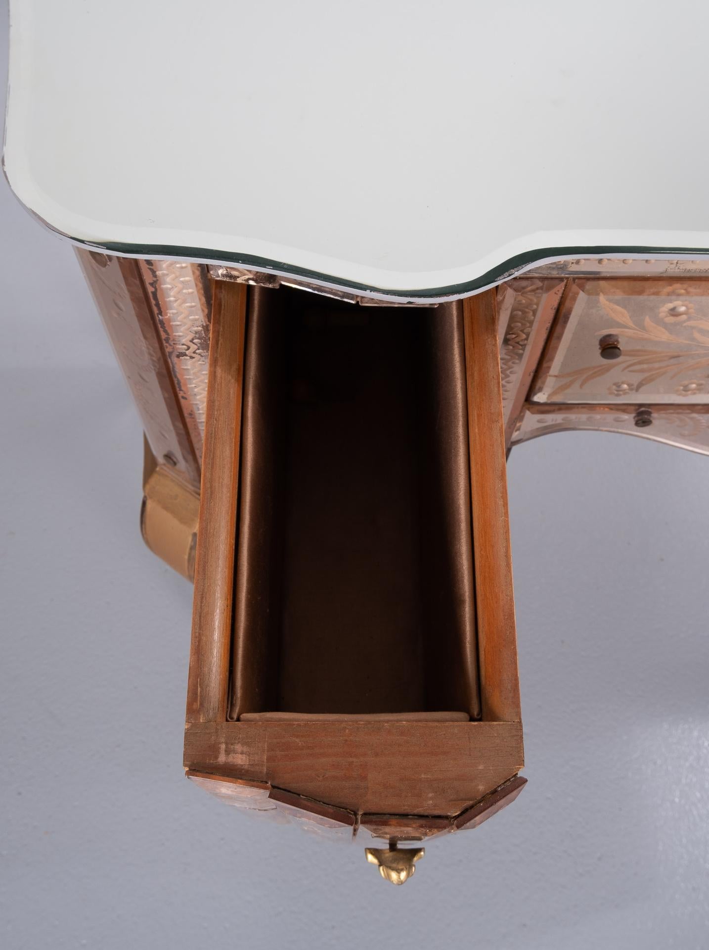 Curved Venetian Mirror Desk and Stool, 1920-1930 9