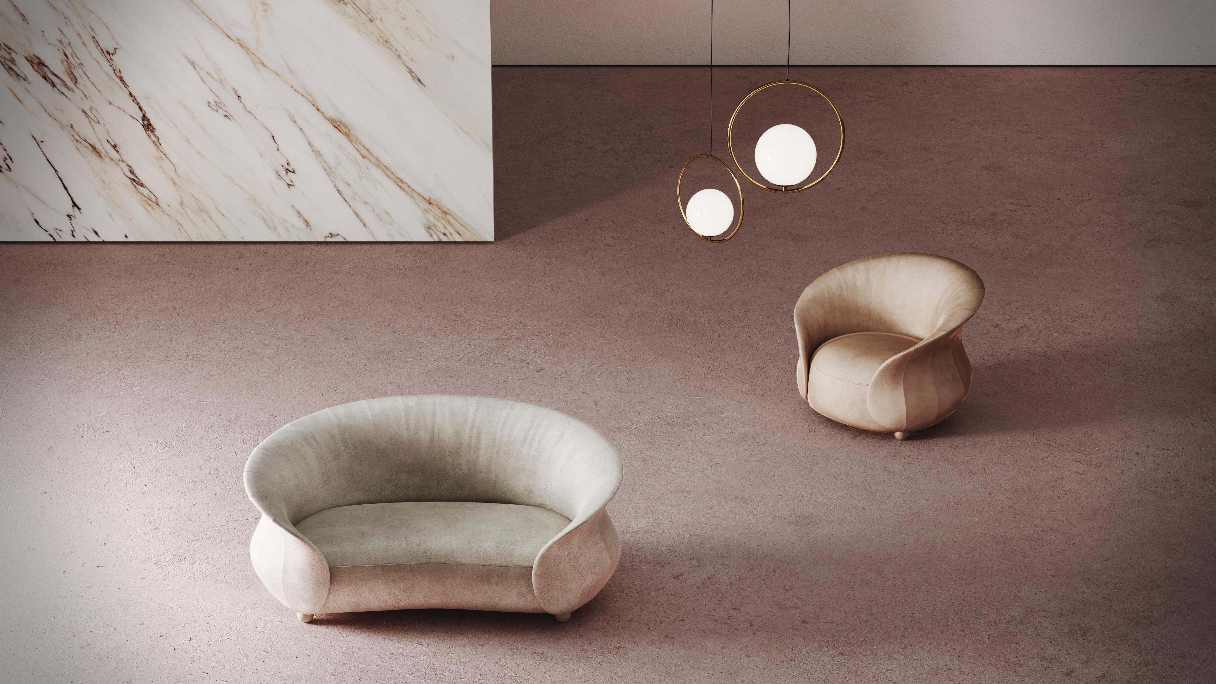 Contemporary Handmade Mid Century Curved Verona Sofa For Sale