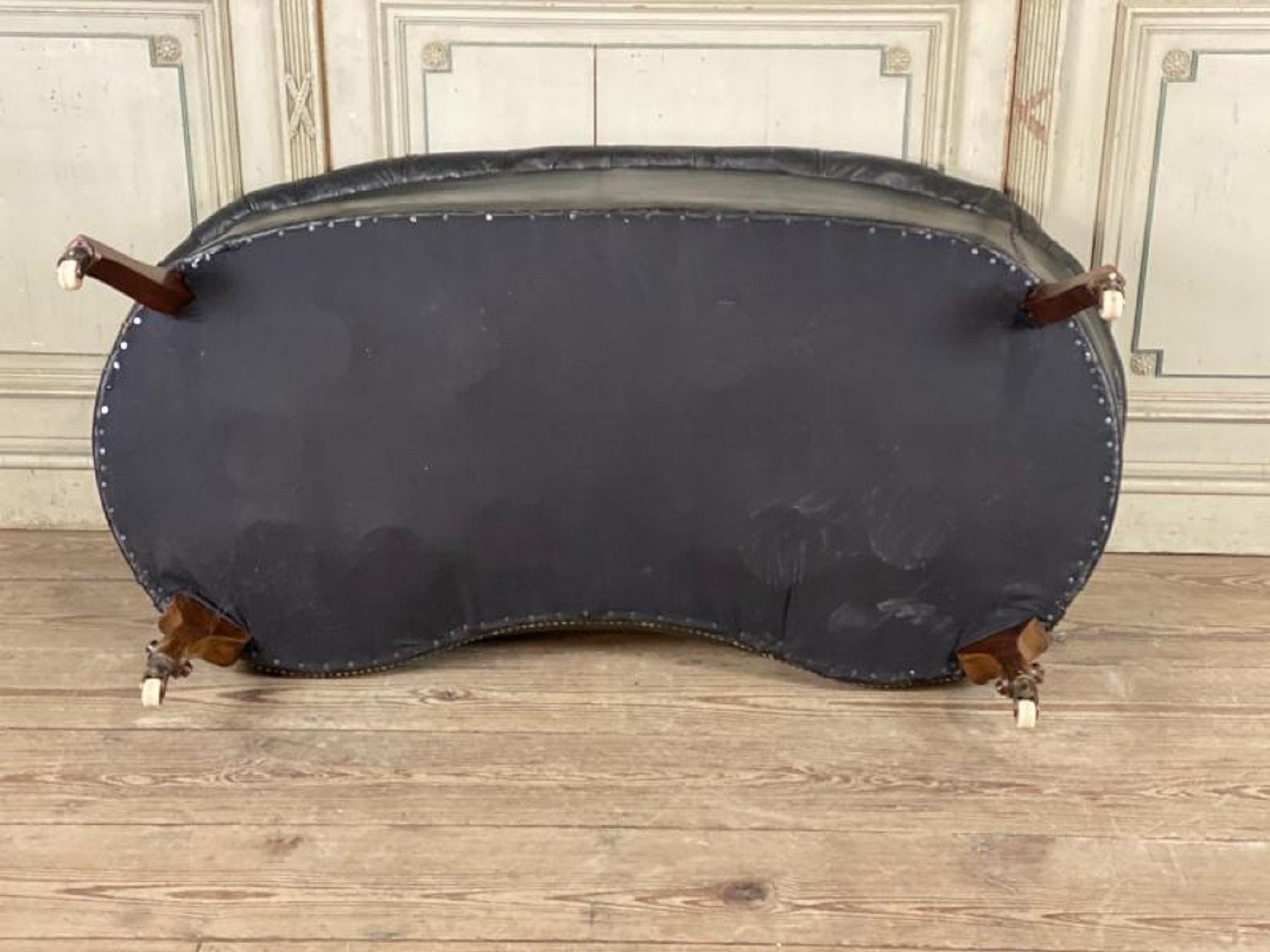 Curved Victorian Sofa, Carved Walnut and Leather 2