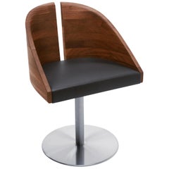 Used Curved Walnut and Leather Seat, Gala Chair by Riva 1920