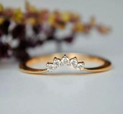 Curved Wedding Ring Band in 14k Gold Natural Diamond Stackable