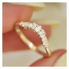 Curved Wedding Band Moissanite Ring 925 Sterling Silver Promise Band For Women.