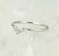 Curved Wedding Band White Gold Chevron Diamond Ring 14k Gold N8