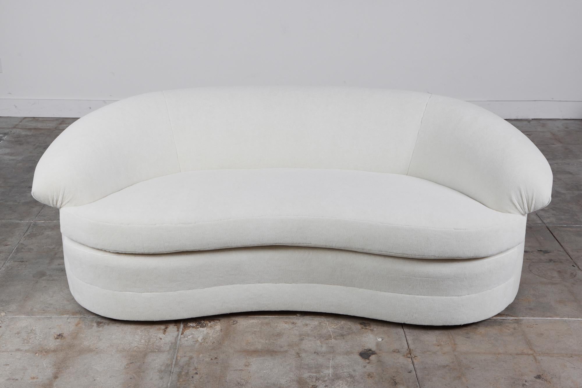 Post-Modern Curved White Alpaca Velvet Sofa