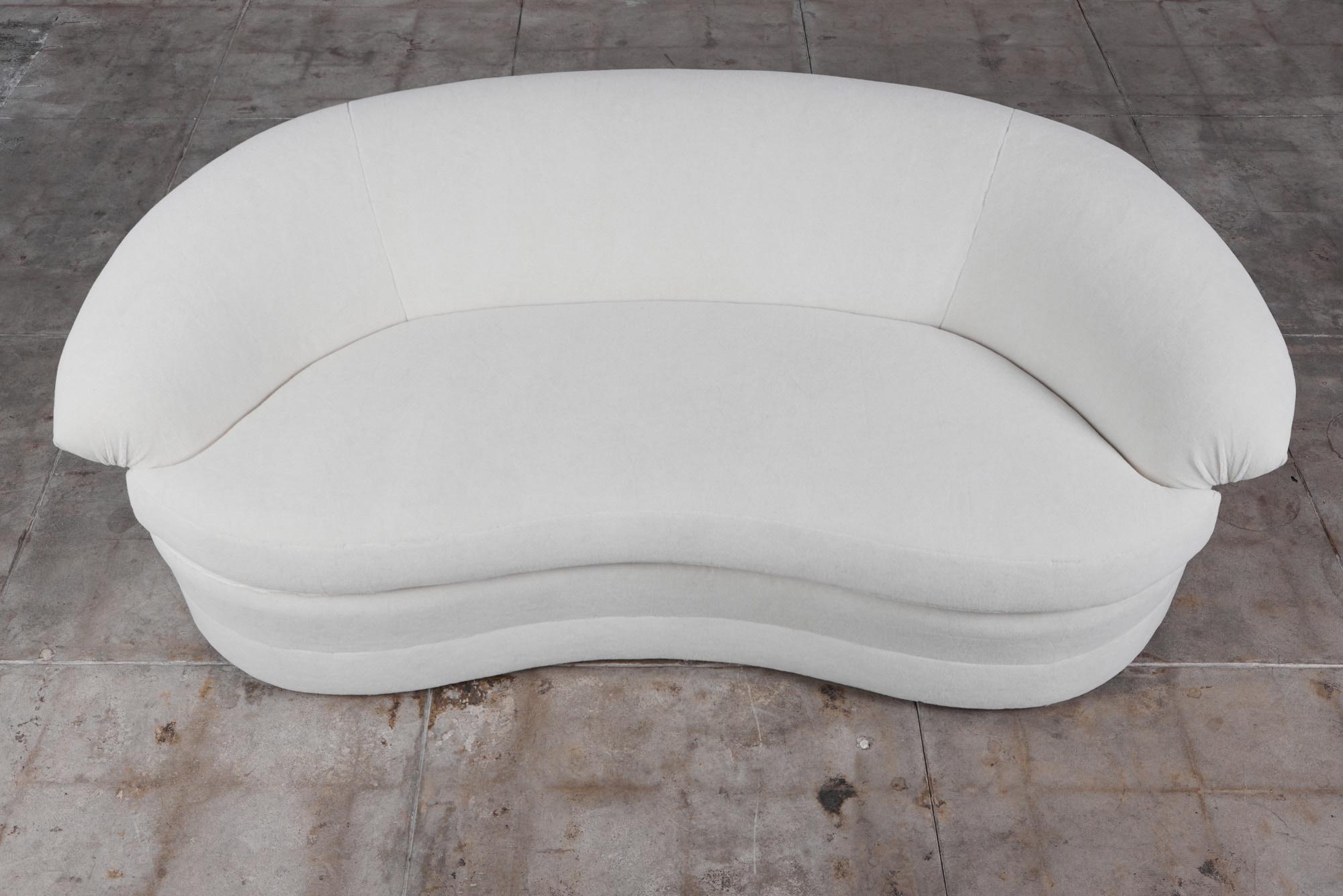 American Curved White Alpaca Velvet Sofa