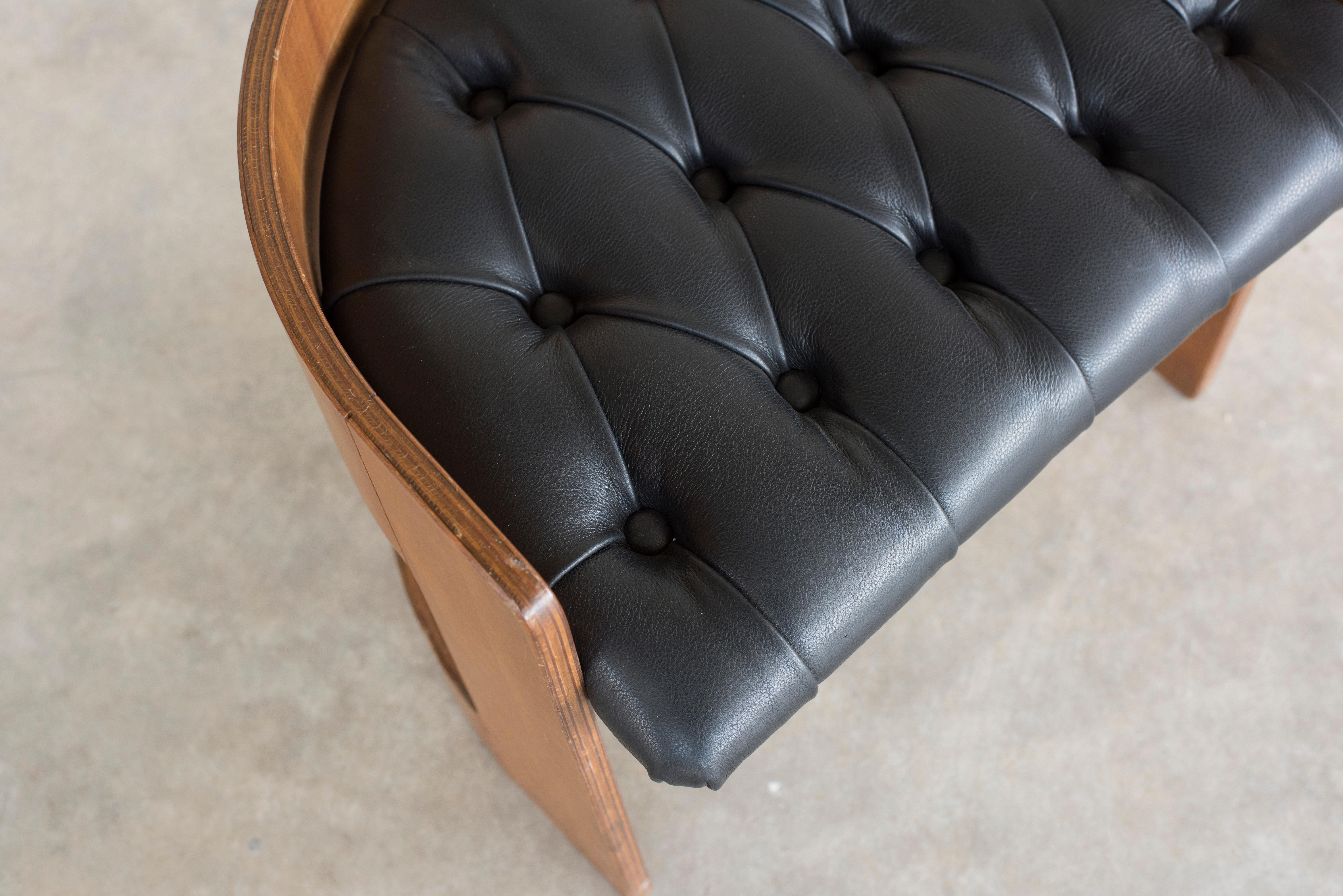 Curved Wood and Leather Seat Armchair 6