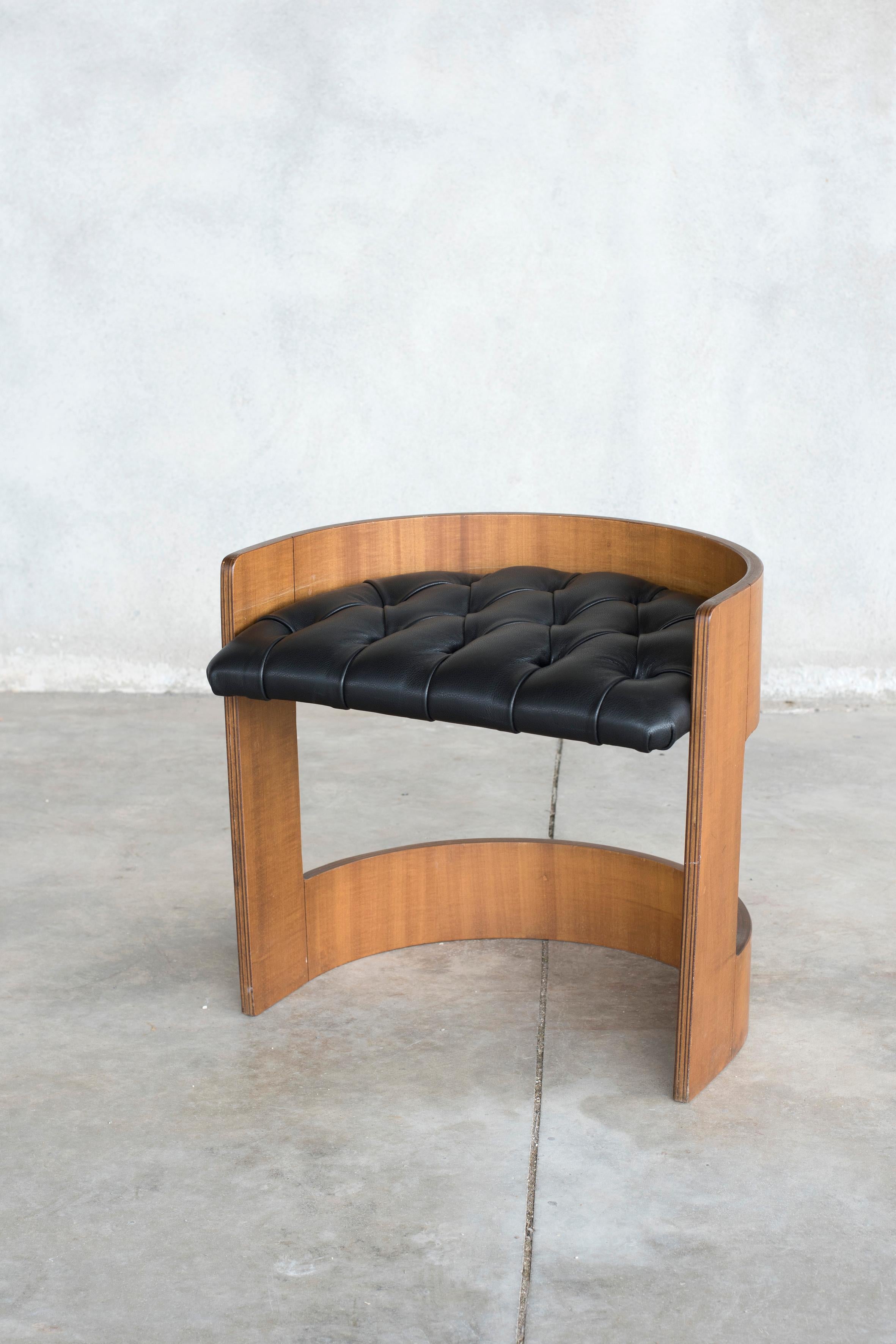 20th Century Curved Wood and Leather Seat Armchair