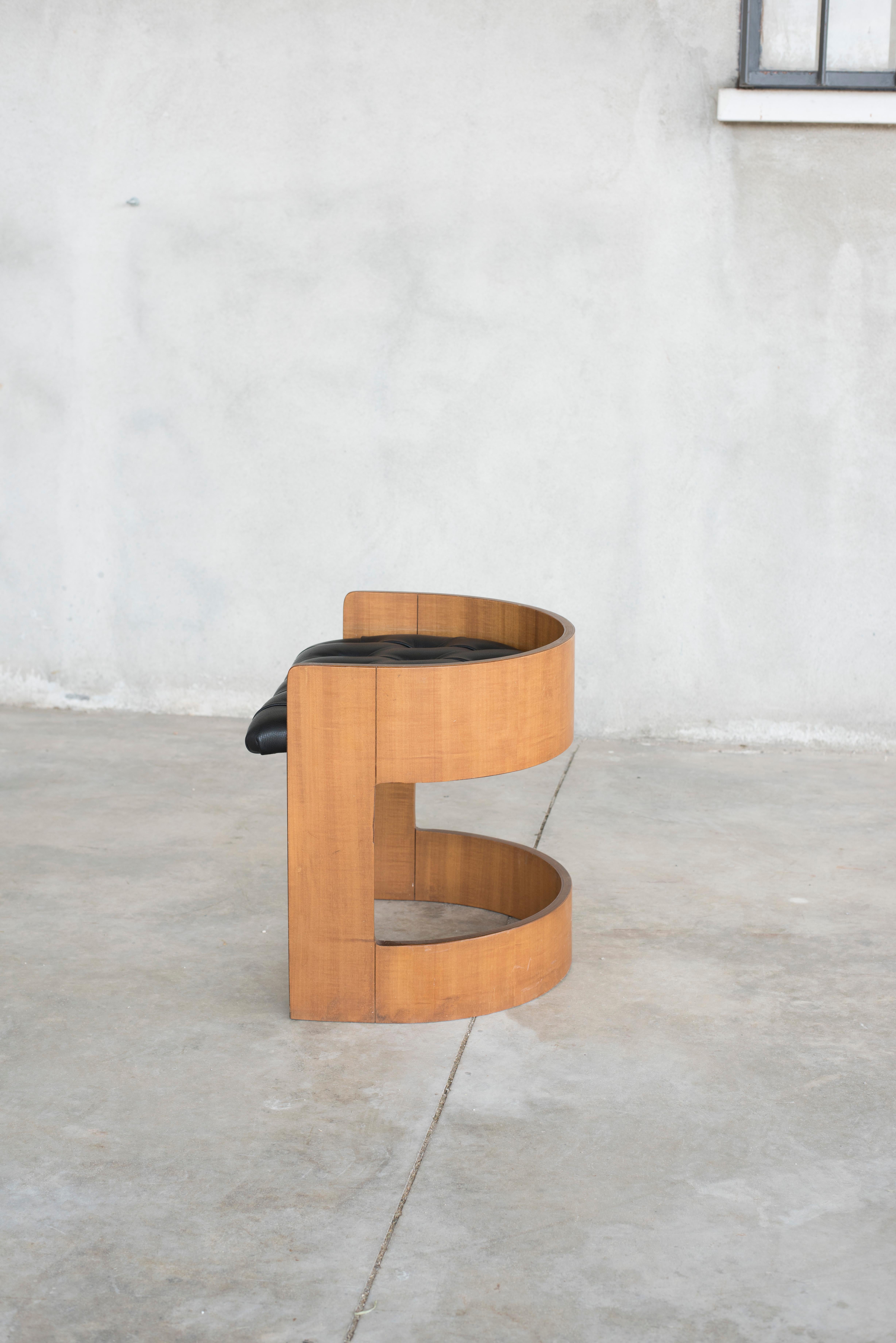 Curved Wood and Leather Seat Armchair 1
