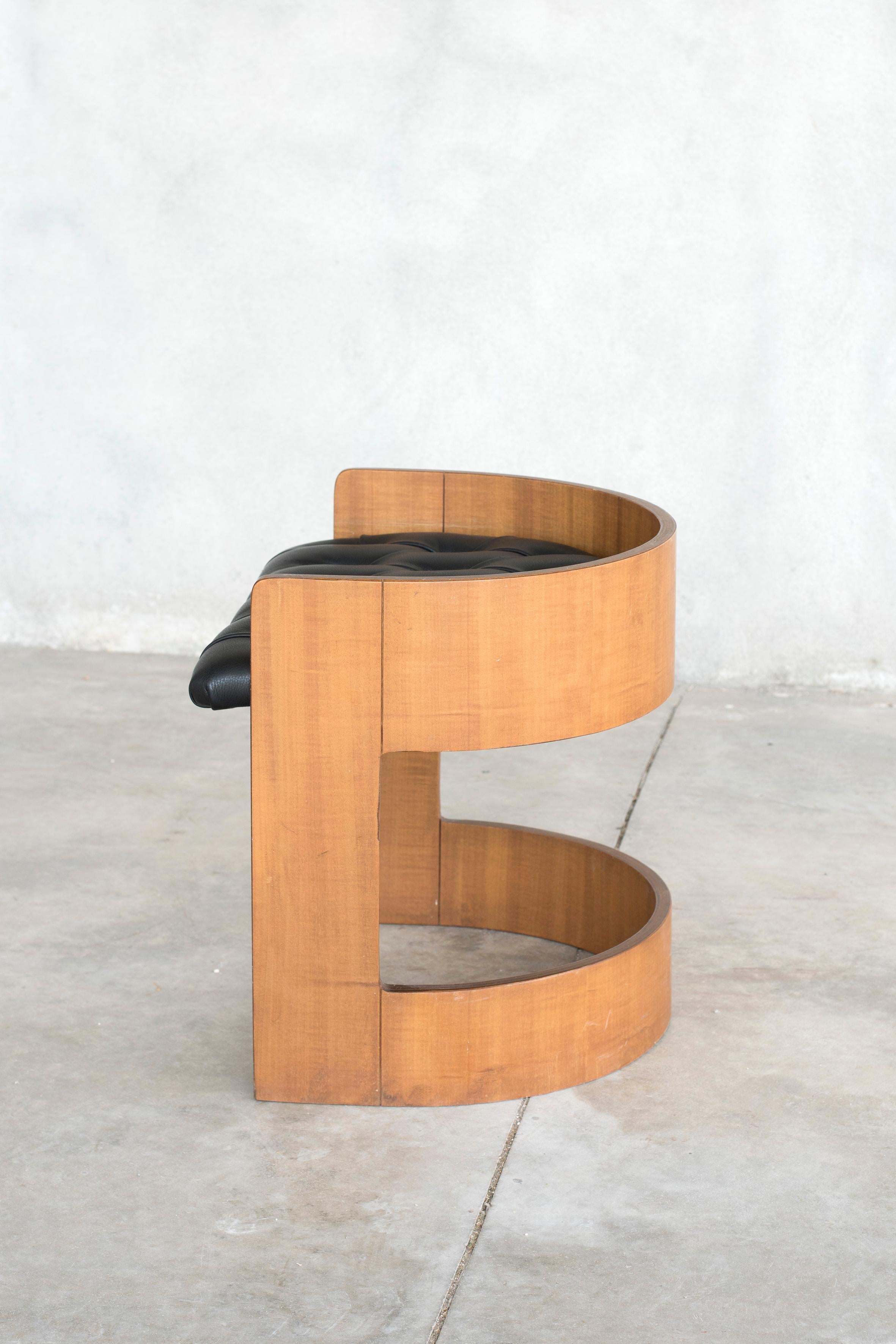 Curved Wood and Leather Seat Armchair 2