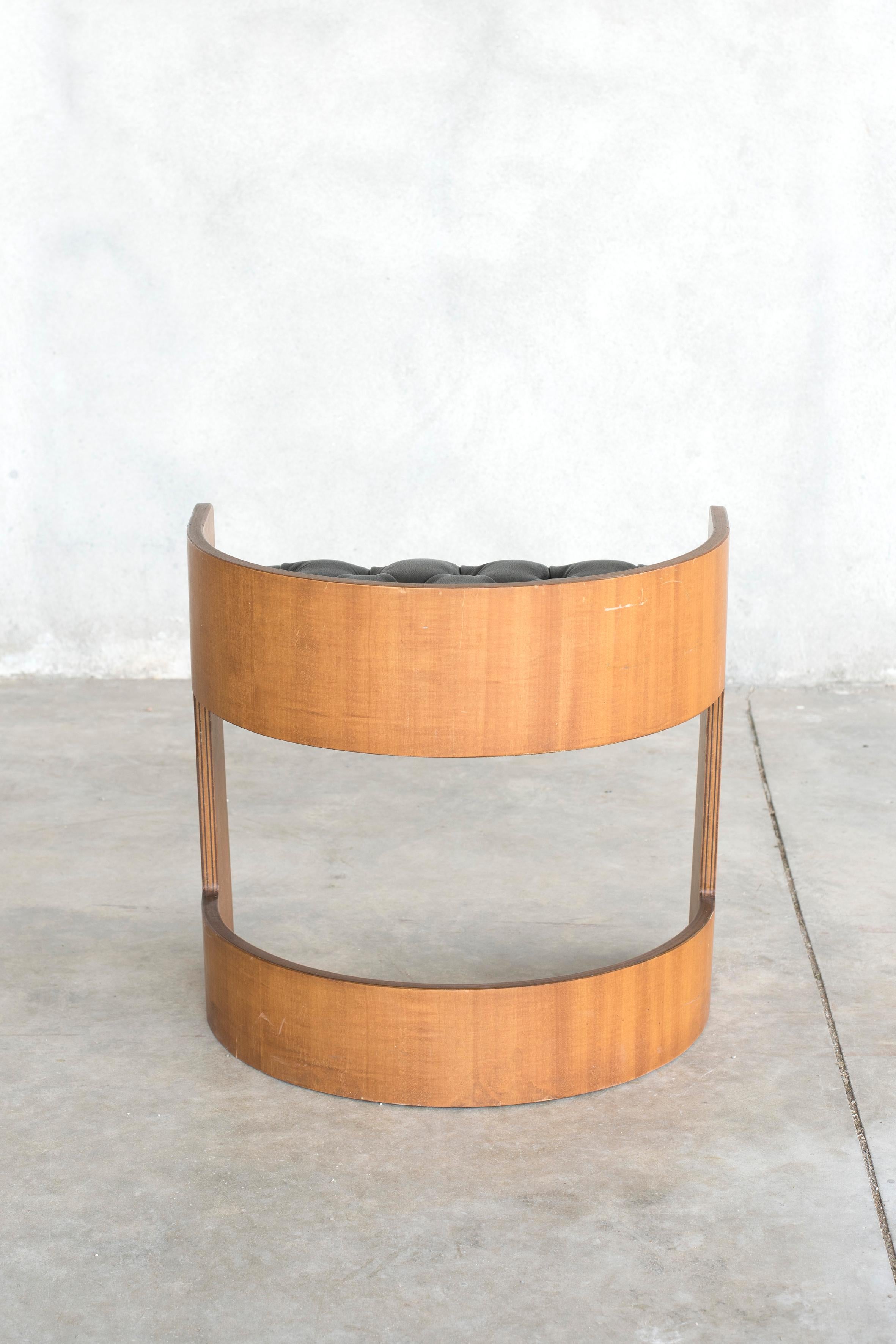 Curved Wood and Leather Seat Armchair 3
