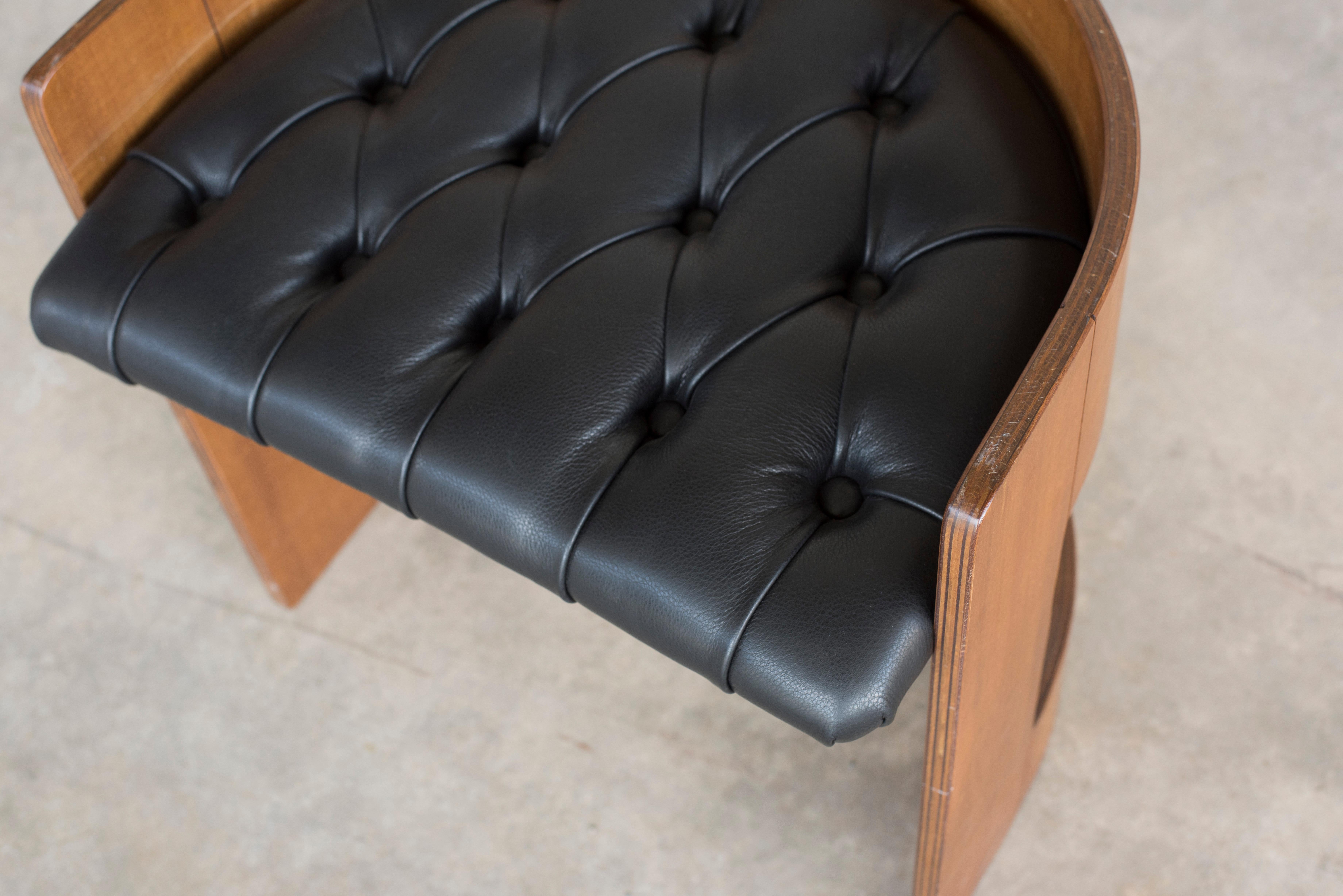 Curved Wood and Leather Seat Armchair 5